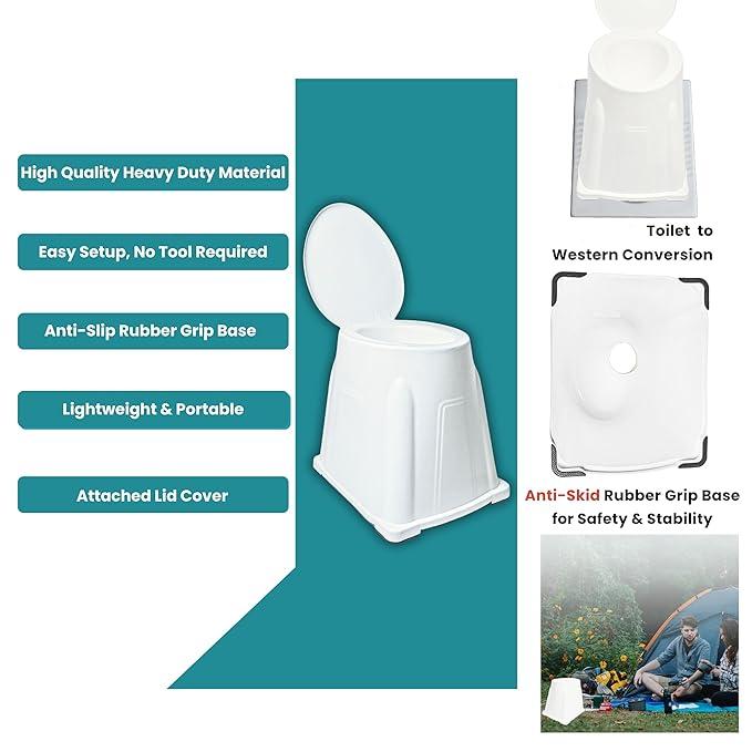 Portable Toilet Converter, Toilet Seat with Funnel –Heavy-Duty Plastic Commode Stool for Patient & Handicap