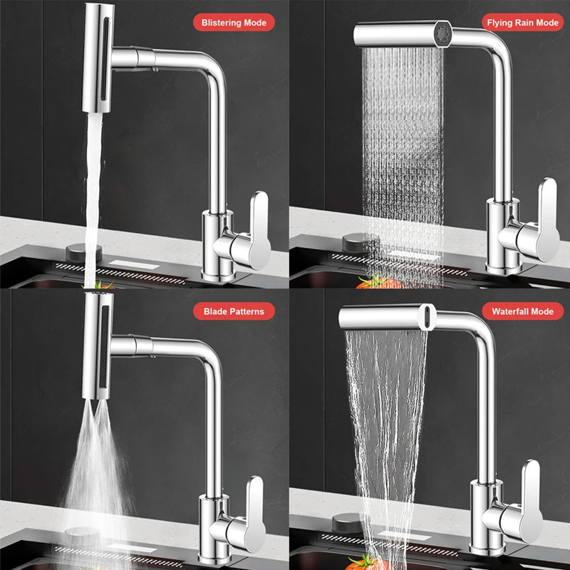 Adjustable Waterfall Faucet with 4 Spray Modes