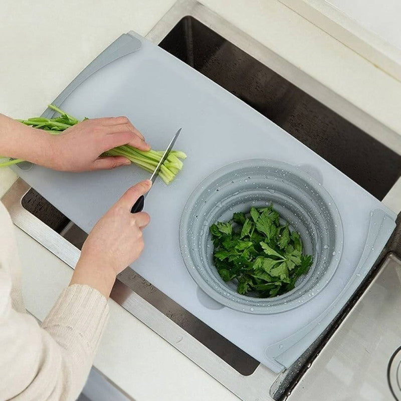 Chopping Board with Built-In Draining Basket