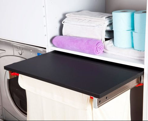 Pull-Out Laundry Basket with Worktop – Space-Saving Aluminum Design