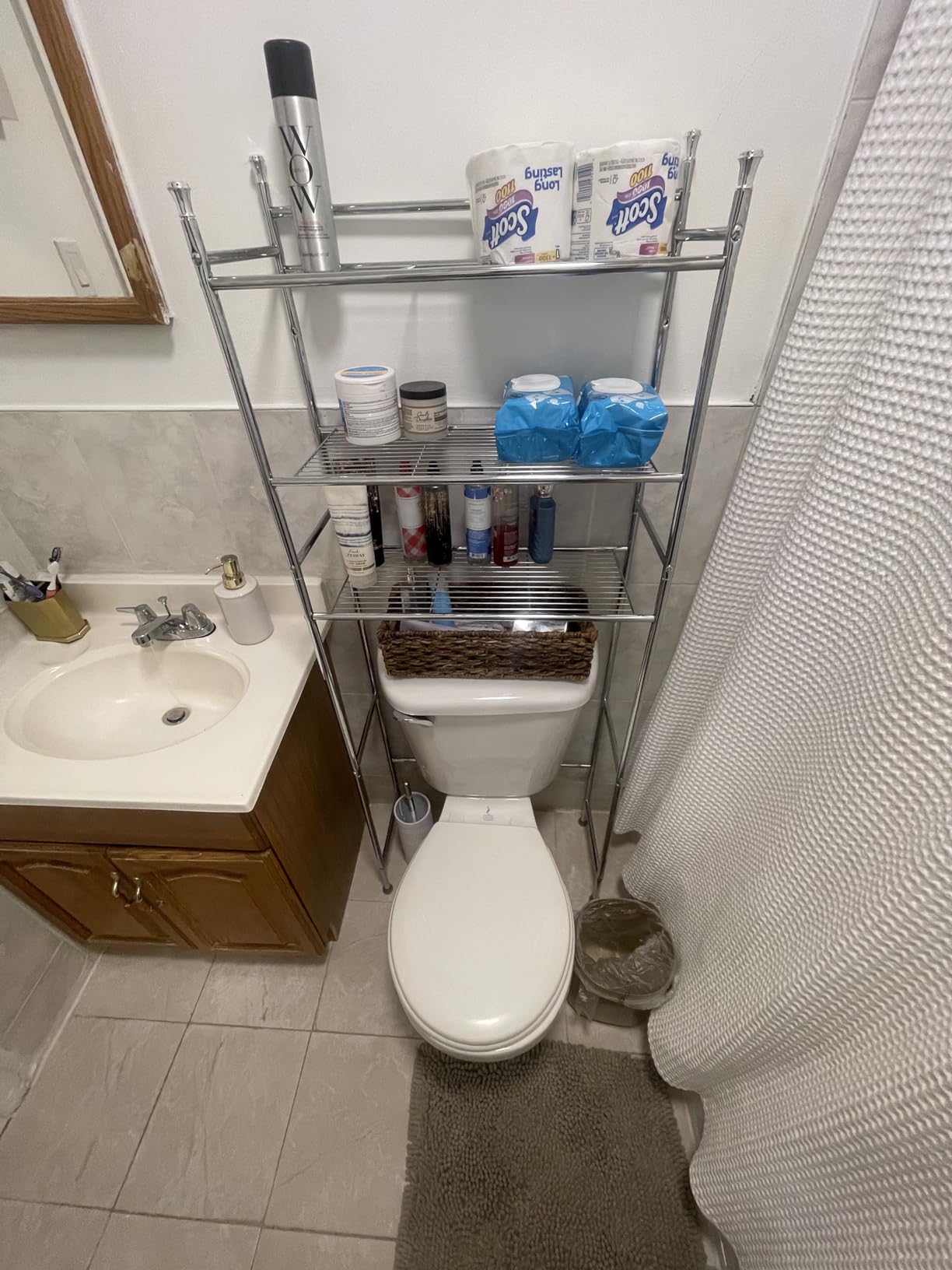 3 Tier Bathroom Tower Shelf, Space Saver Bathroom Rack, Toilet Top Storage Toilet Space Organizer