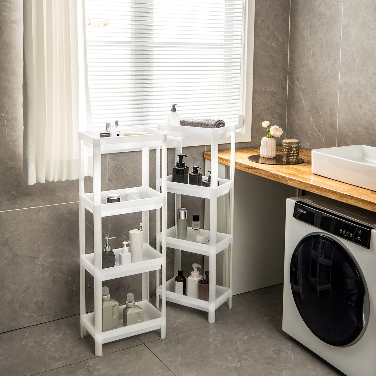 Multi-Purpose 4-Tier Standing Shelves – Ideal for Bathroom, Living Room, Bedroom & Kitchen