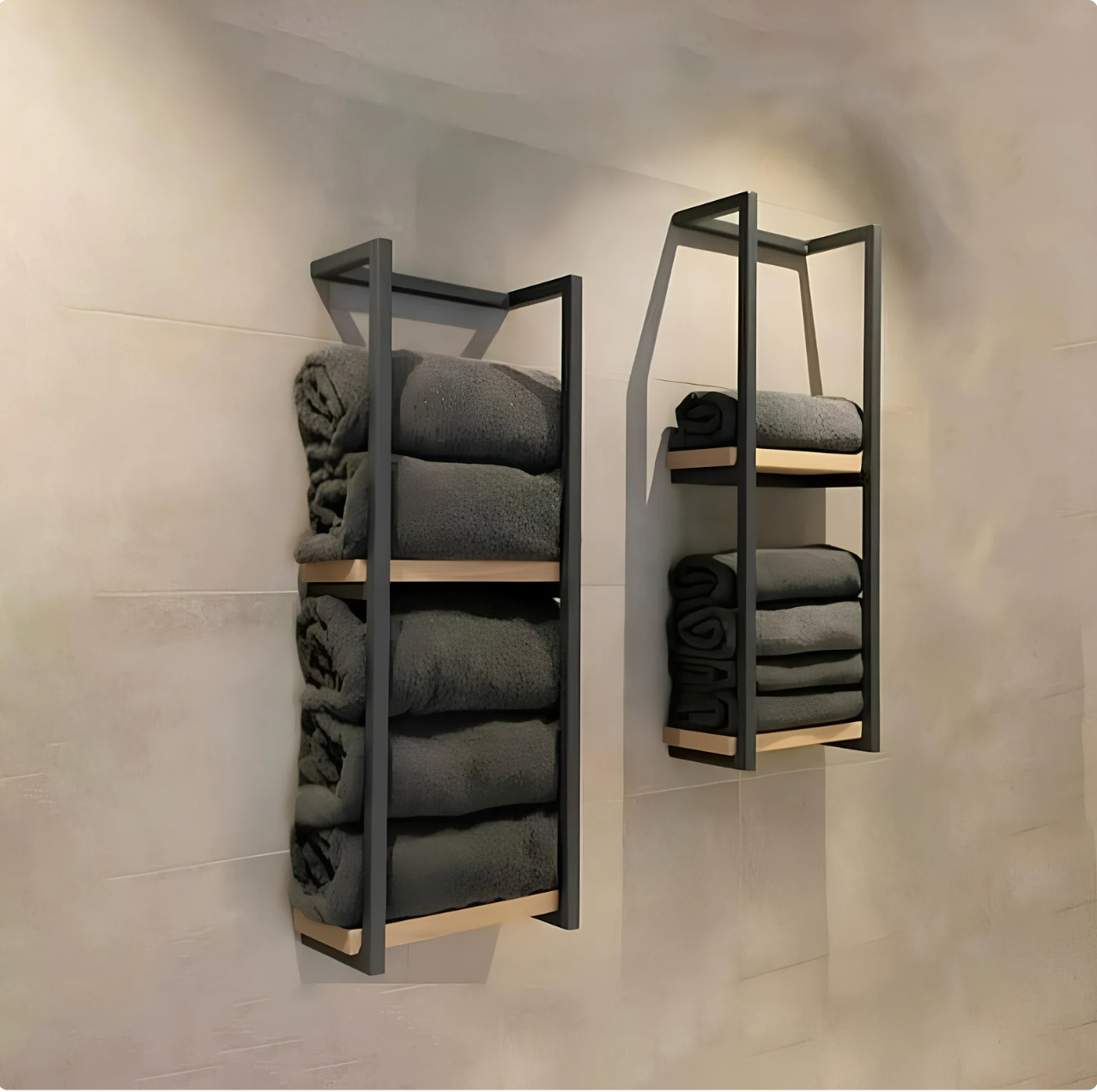 Towel Rack Wall Stand with 2 Shelves With Aluminium and PVC - Water Rust Proof
