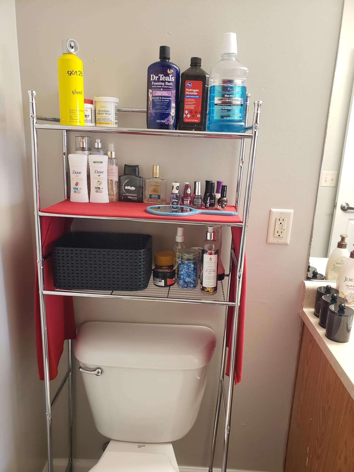 3 Tier Bathroom Tower Shelf, Space Saver Bathroom Rack, Toilet Top Storage Toilet Space Organizer
