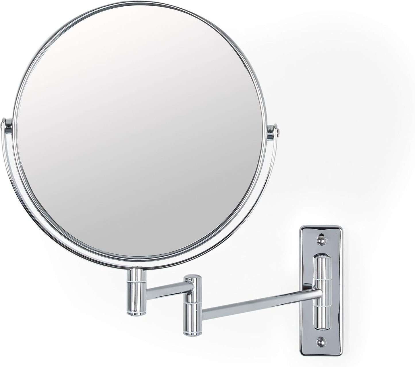 Cosmetic Mirror 8-Inch Wall Mount with Folding Arm – Double-Sided with 5X Magnifying Glass