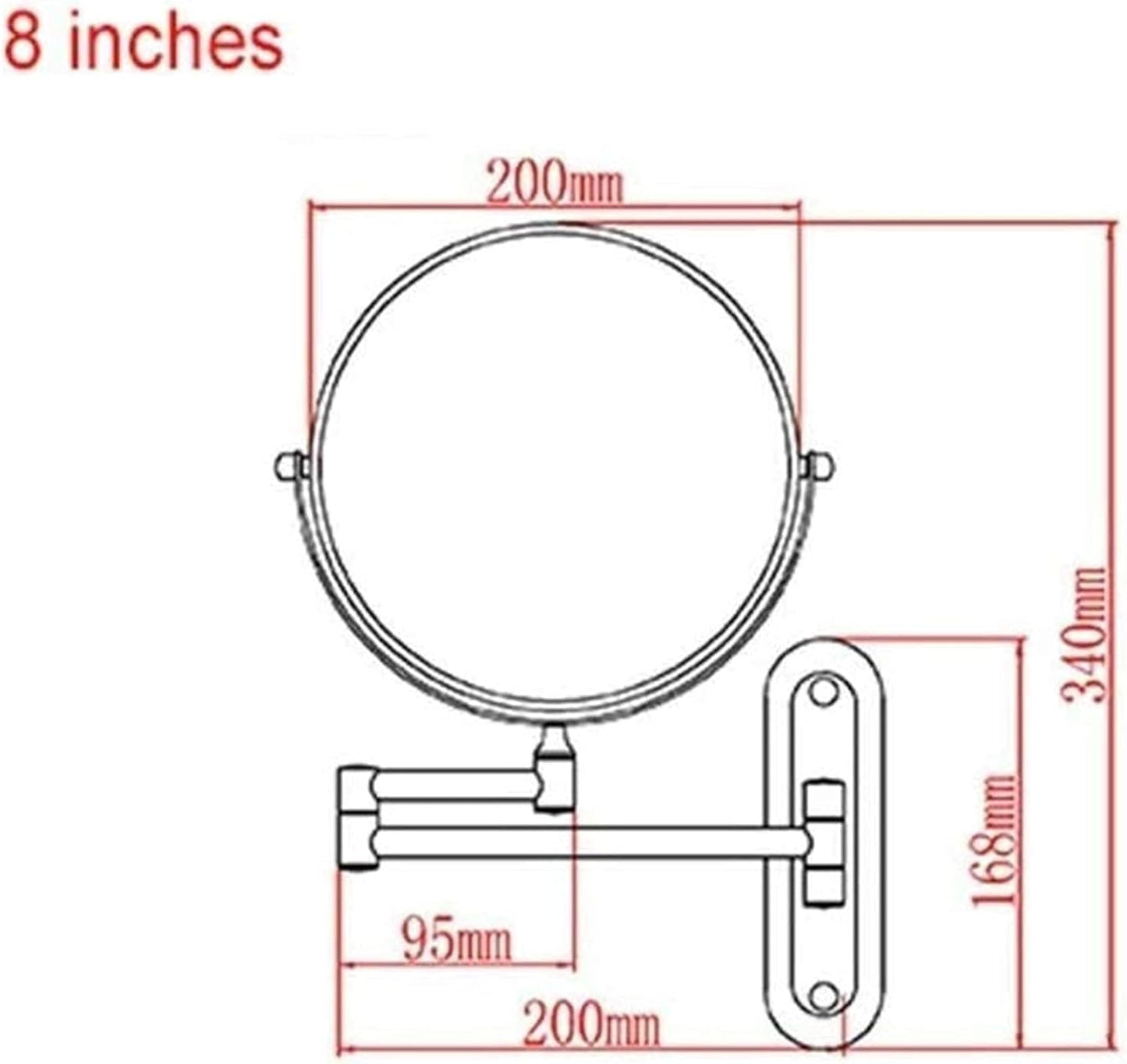 Cosmetic Mirror 8-Inch Wall Mount with Folding Arm – Double-Sided with 5X Magnifying Glass