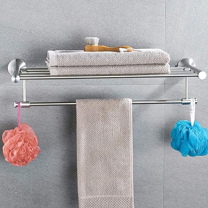 Premium Stainless Steel Towel Shelf Wall-Mounted Bathroom Organizer