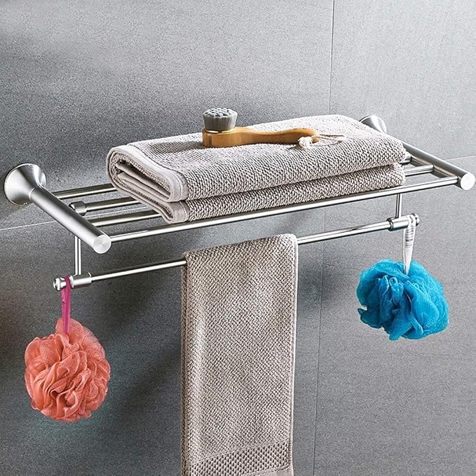 Premium Stainless Steel Towel Shelf Wall-Mounted Bathroom Organizer
