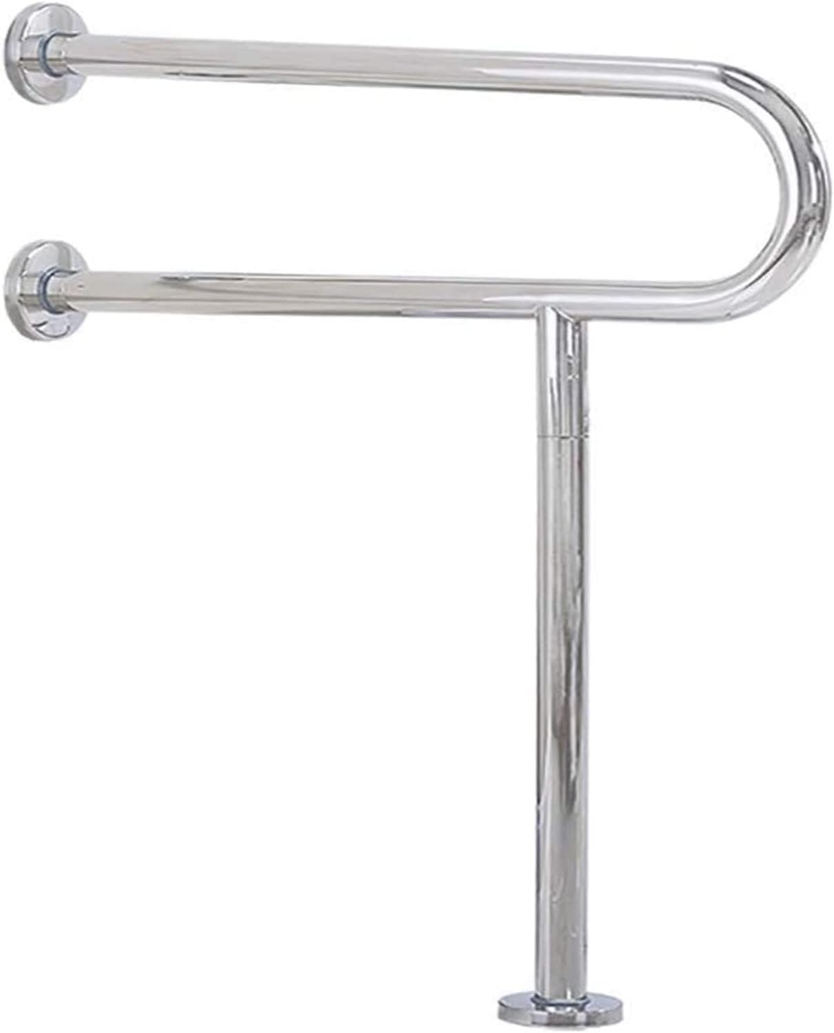 Stainless Steel Bathroom Safety Grab Bar with Floor Support – Wall-Mounted Handrail for Elderly & Disabled