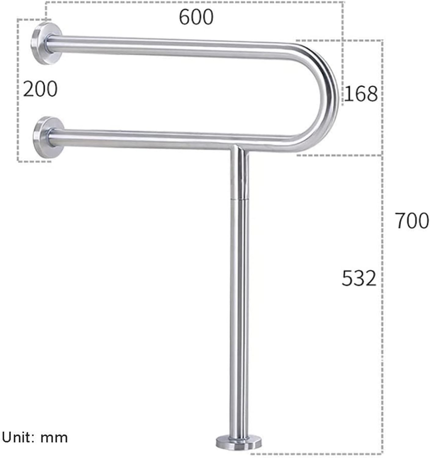 Stainless Steel Bathroom Safety Grab Bar with Floor Support – Wall-Mounted Handrail for Elderly & Disabled