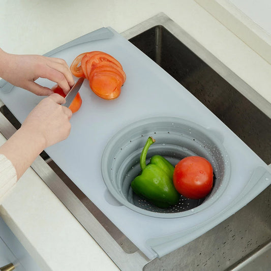 Chopping Board with Built-In Draining Basket