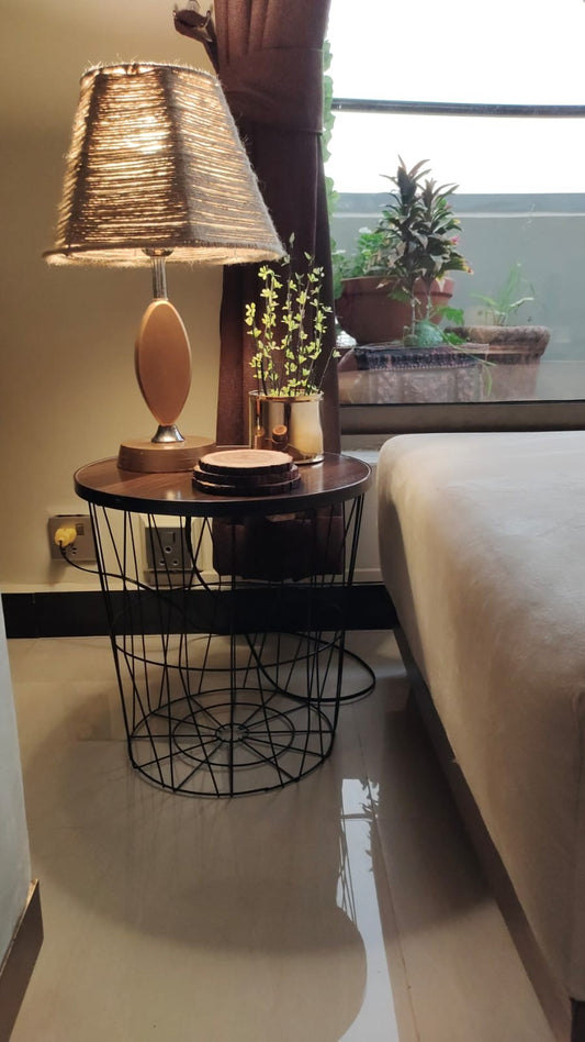 Round Coffee Table with Storage Basket