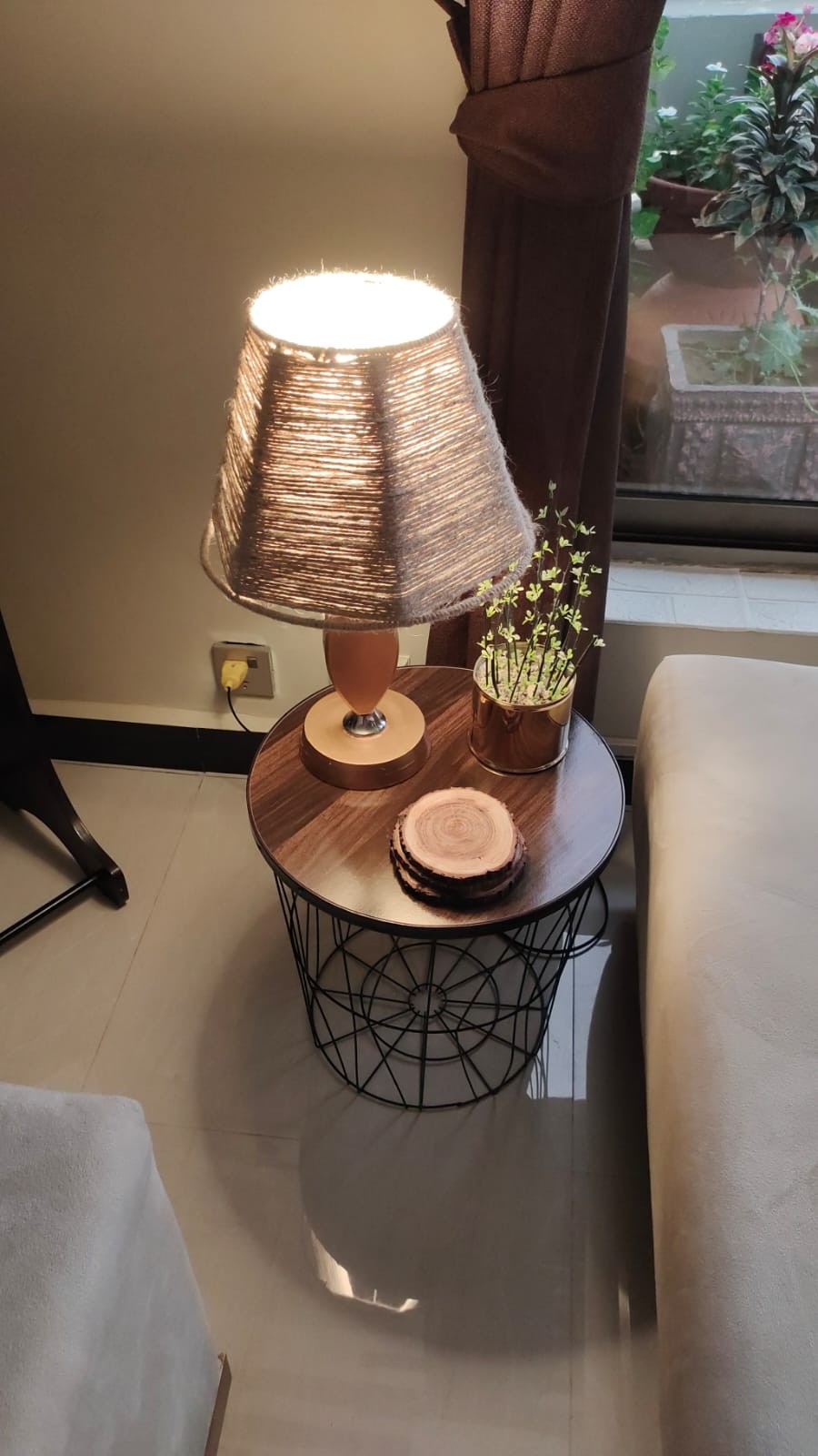 Round Coffee Table with Storage Basket