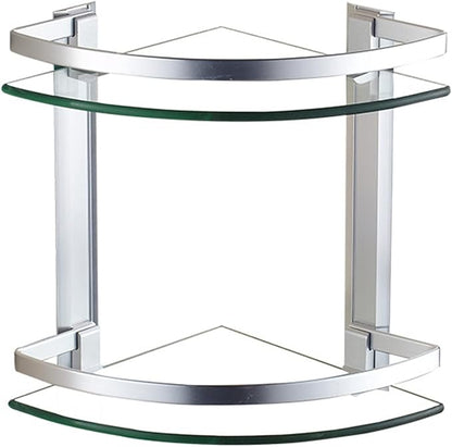 2 Tier Glass Corner Shelf Aluminum, Bathroom Corner Shelf for Stylish Home Organization