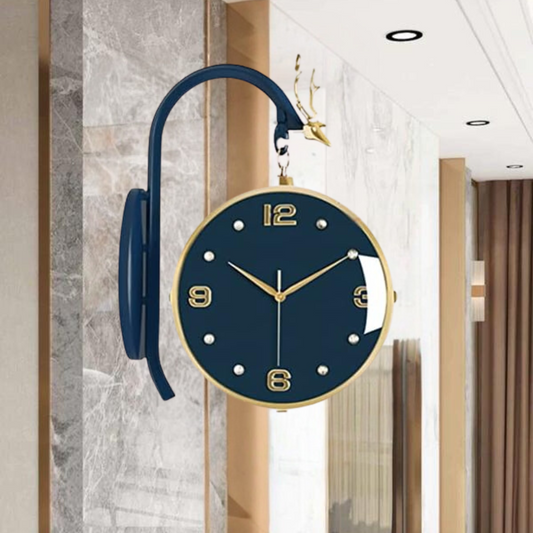 Double Sided Creative Deer Head Wall Clock Silent Battery Powered No Tick Clocks